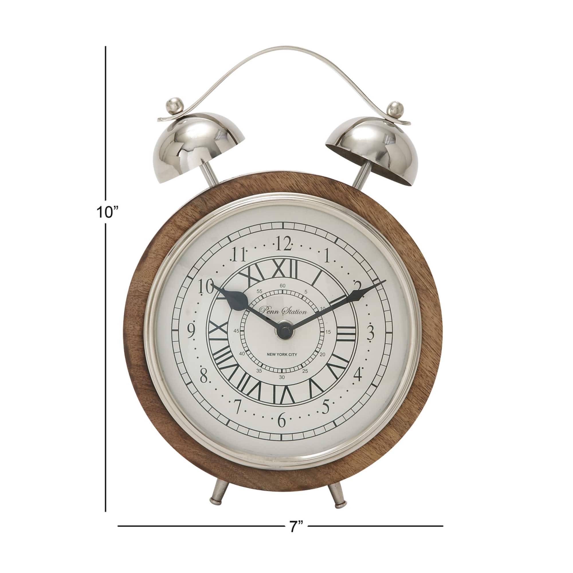 10" Brown Mango Wood & Aluminum Clock